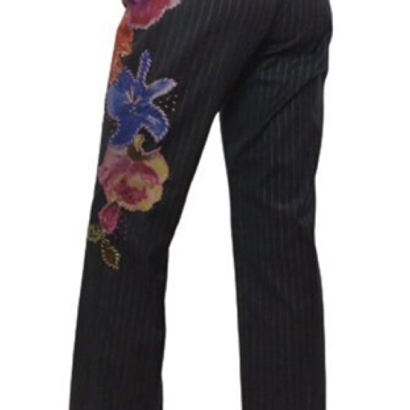 Dolce&Gabbana Vintage Pant Grey w/ Metallic Silver Pin Stripe Floral size 4 - Picture 3 of 5